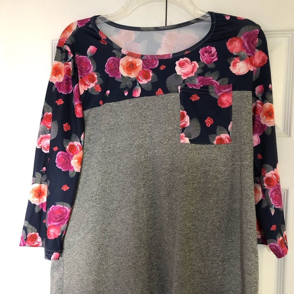 Floral and grey 3/4 length sleeve baseball tee